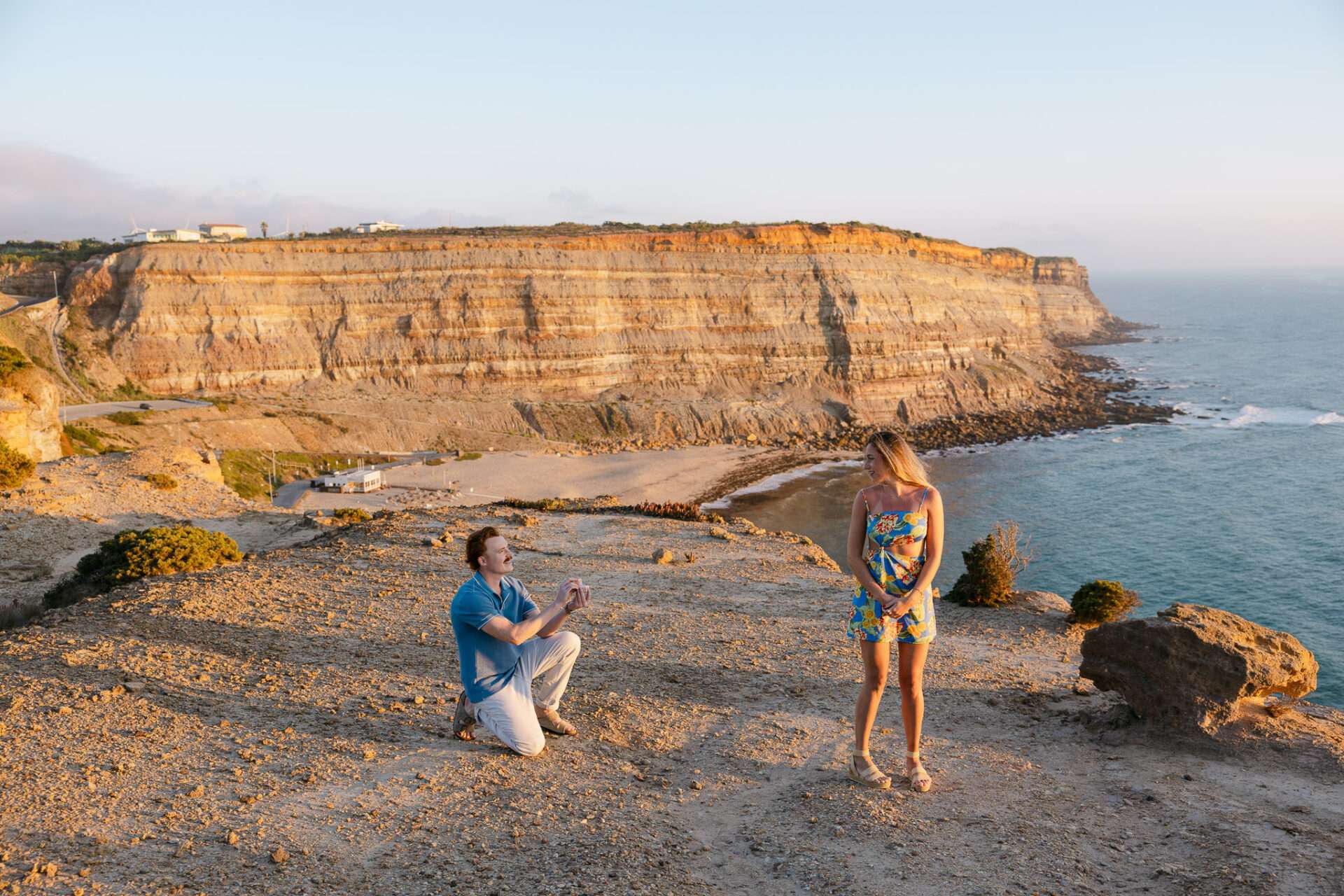 Sunset engagement in Ericeira Portugal overlooking the Atlantic