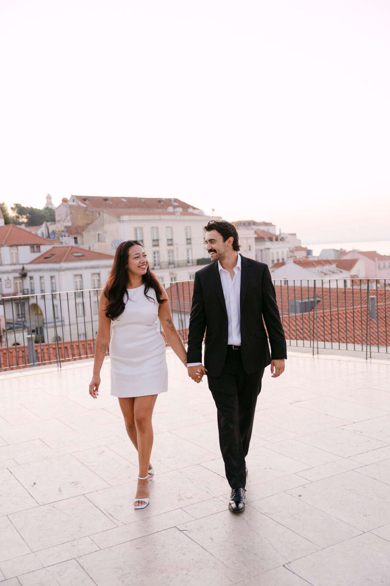 Proposal-style portrait in Lisbon with authentic, emotional vibe