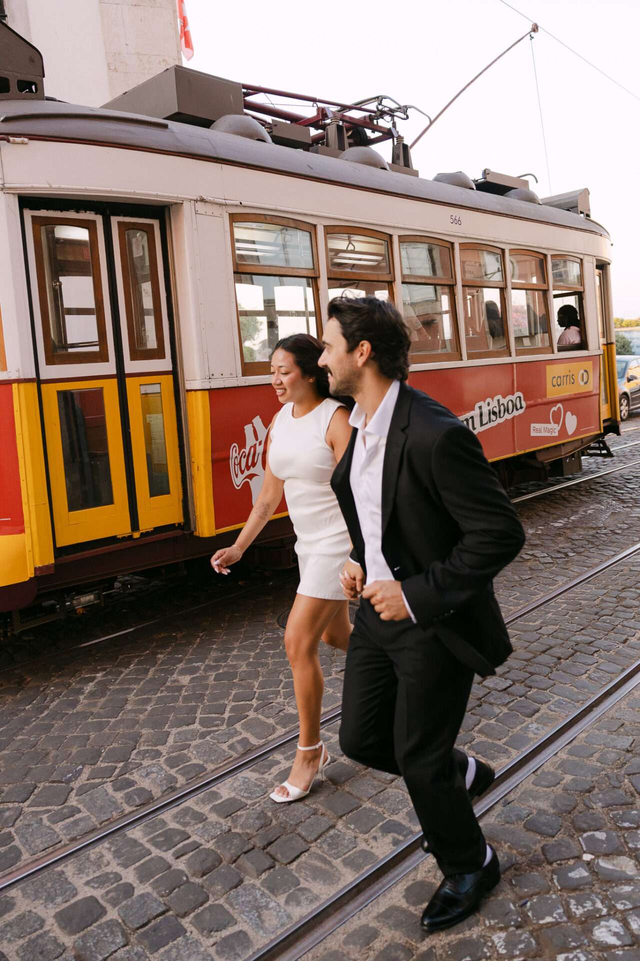 Intimate engagement photo in Lisbon’s old town by local photographer