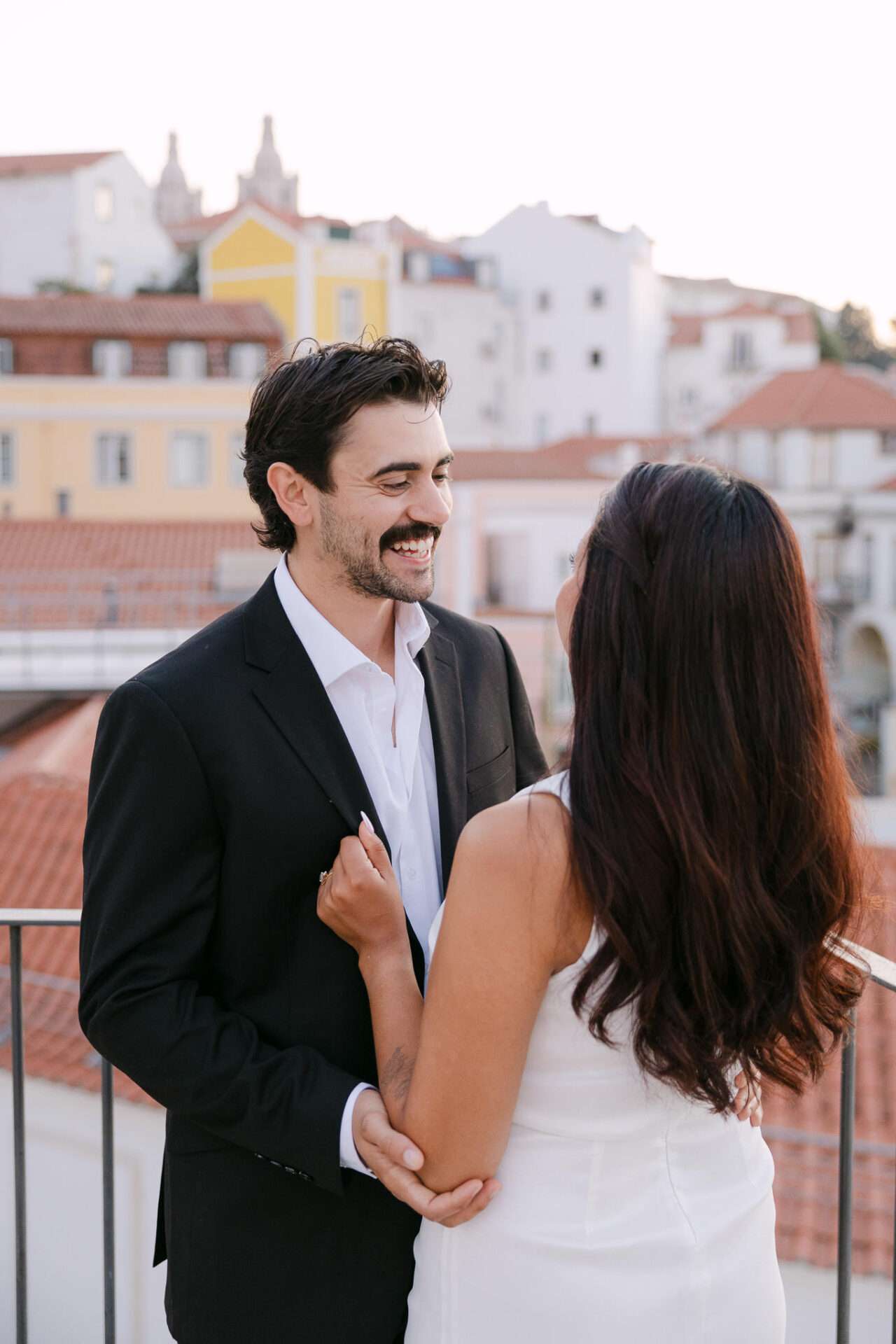 Proposal-style portrait in Lisbon with authentic, emotional vibe