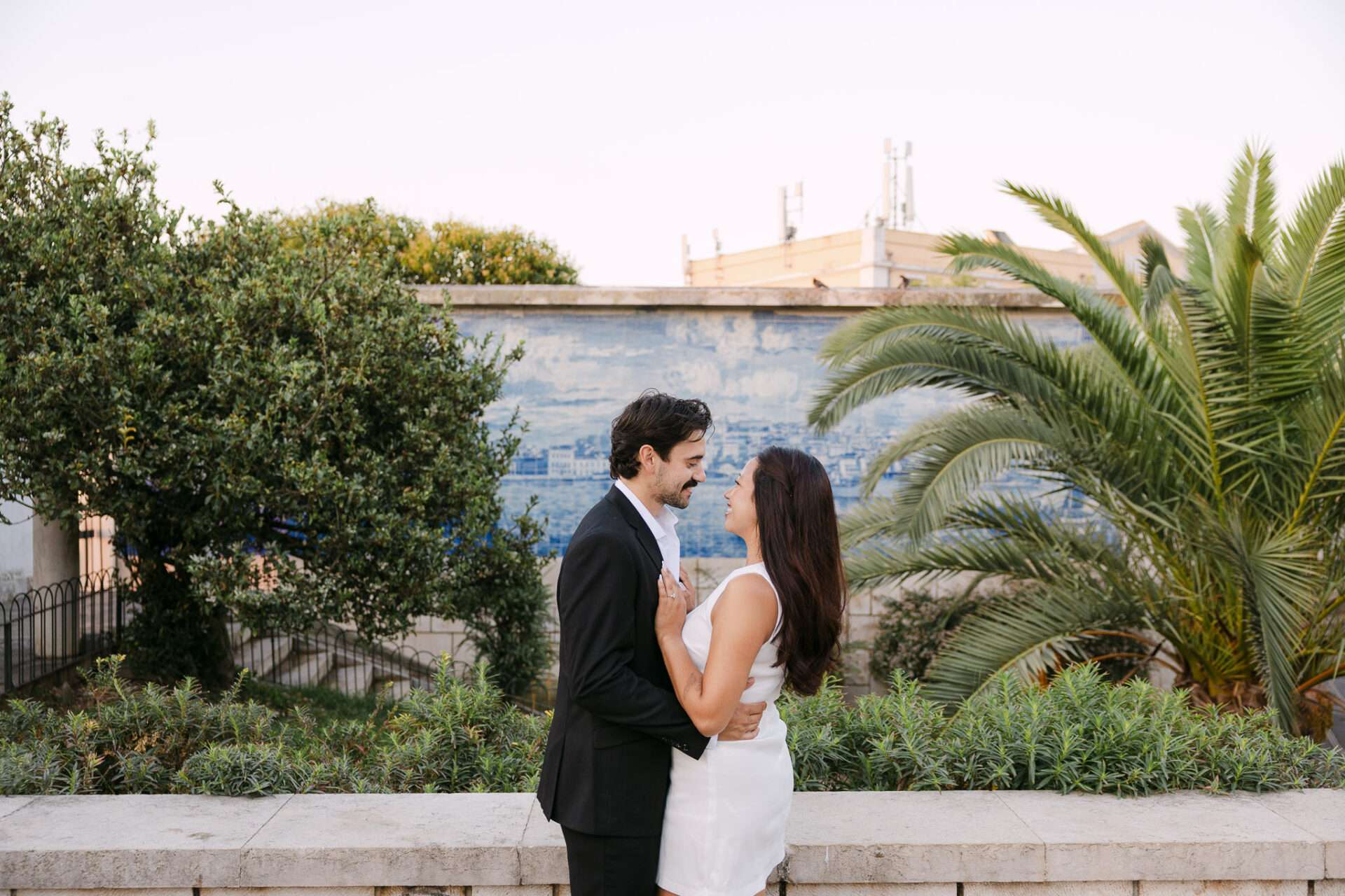 Intimate engagement photo in Lisbon’s old town by local photographer